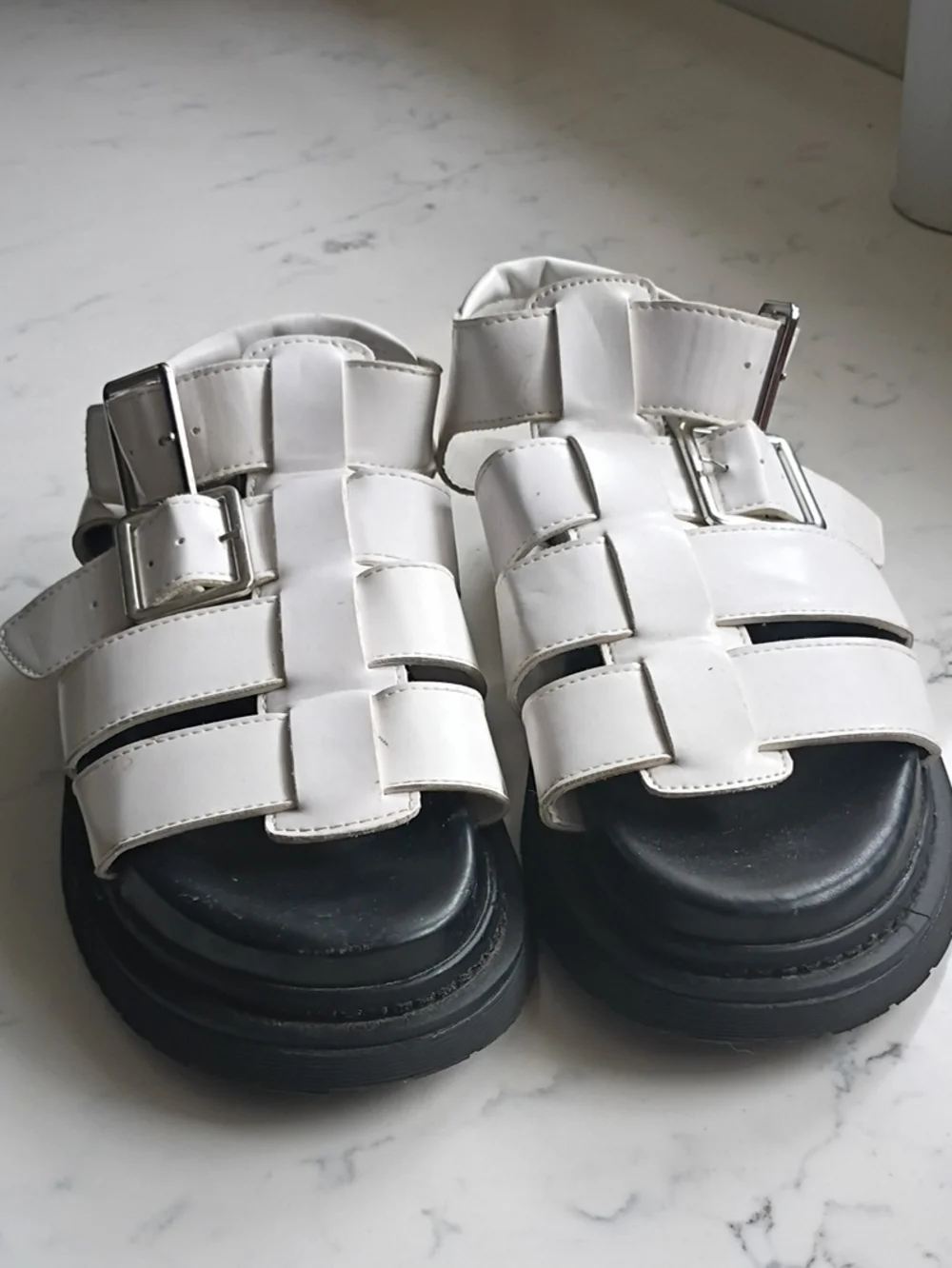 No Boundaries White Strappy Buckle Platform Sandals